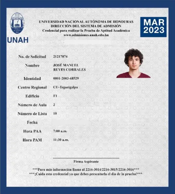 Credencial UNAH 2023